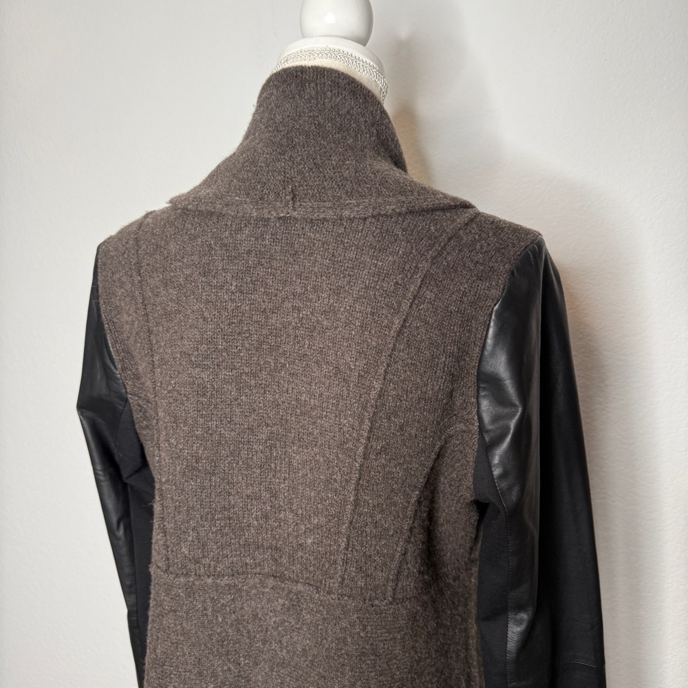 Eileen Fisher Peat Wool Leather Cardigan Jacket Black Brown NWT Size LP - Picture 5 of 8